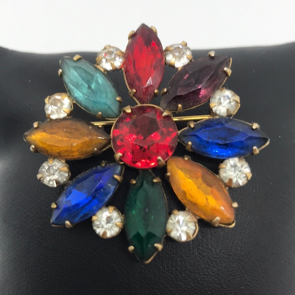 Vintage Multi Colored Rhinestone Happy Pin - Picture 2 of 3